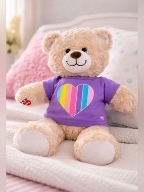 Build-A-Bear Teddy Bear Plush w/ Rainbow Heart Shirt BAB Stuffed Animal